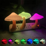 Mushroom Wall Socket Lamp EU US Plug Warm White Light-control Sensor Bedroom Light Home Decoration