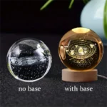 6cm 3D Crystal Ball Glass Planet LED Warm Night Light Laser Engraved Solar System Globe Universe Birthday Gift Wooden Base - Image 13
