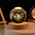 6cm 3D Crystal Ball Glass Planet LED Warm Night Light Laser Engraved Solar System Globe Universe Birthday Gift Wooden Base - Image 31