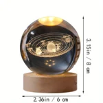 6cm 3D Crystal Ball Glass Planet LED Warm Night Light Laser Engraved Solar System Globe Universe Birthday Gift Wooden Base - Image 5