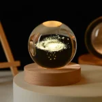 6cm 3D Crystal Ball Glass Planet LED Warm Night Light Laser Engraved Solar System Globe Universe Birthday Gift Wooden Base - Image 33