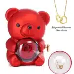 Eternal Rose Teddy Bear Gifts Box with Necklace Rotate Rose Jewelry Box Valentine Wedding Storage Gift Case for Women Girlfriend